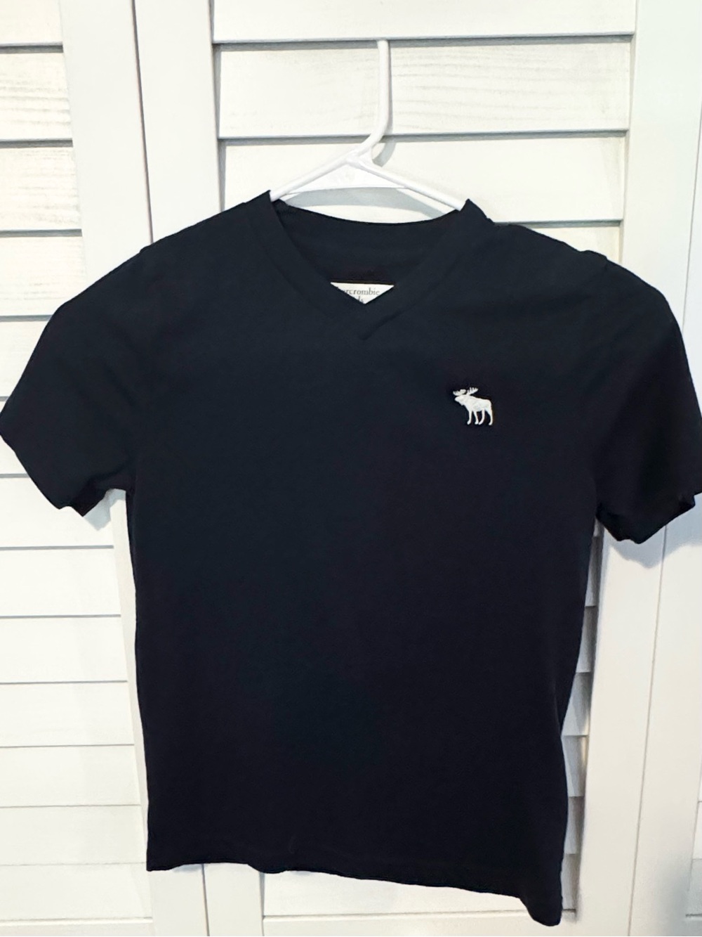 Abercrombie Kids Black V‑Neck Tee with Moose Logo